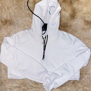 White crop zip hoodie